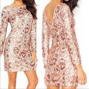Jessica Simpson Open Back Crew Neck Sequin Dress S